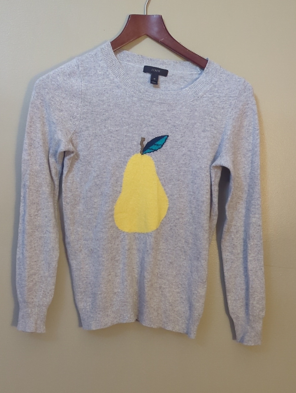 J. Crew Light Gray Crewneck Sweater with Yellow Pear